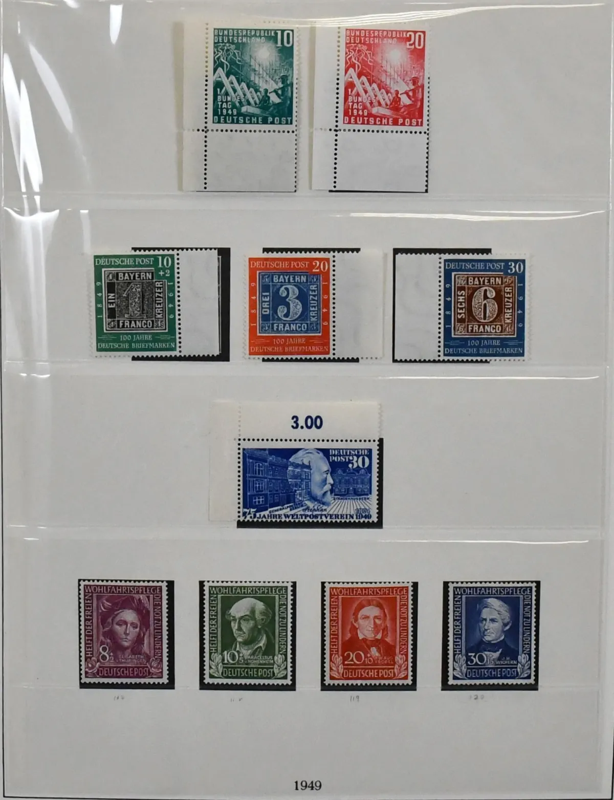 Bund, 1949-1973, prakticky kompl. sbírka nová bez nálepky (bez série Posthorn a několika nevýznamných hodnot) v předtiskovém albu Lindner-T, mj. č. 111/12 okraj archu, 113/15, 116 roh 1, 117/20, 121/22, 139/40 okraj archu, 143/46, 156/59, 173/76, Heuss I atd. Mi. cca 2700,-