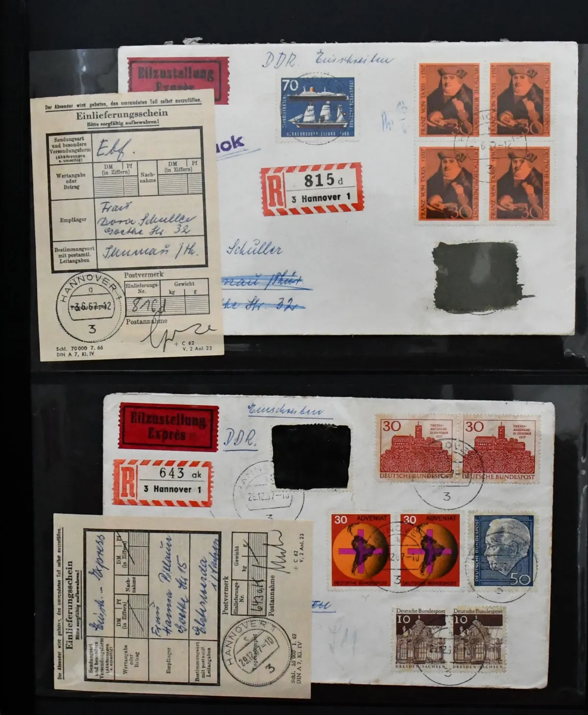 Bundesrepublik, 1964-66, zweibändige Spezialslg. von vielen losen Marken (oft ideal gest. Luxusstücke) sowie über 250 Belegen, alle mit "Hannover"-Stempeln…