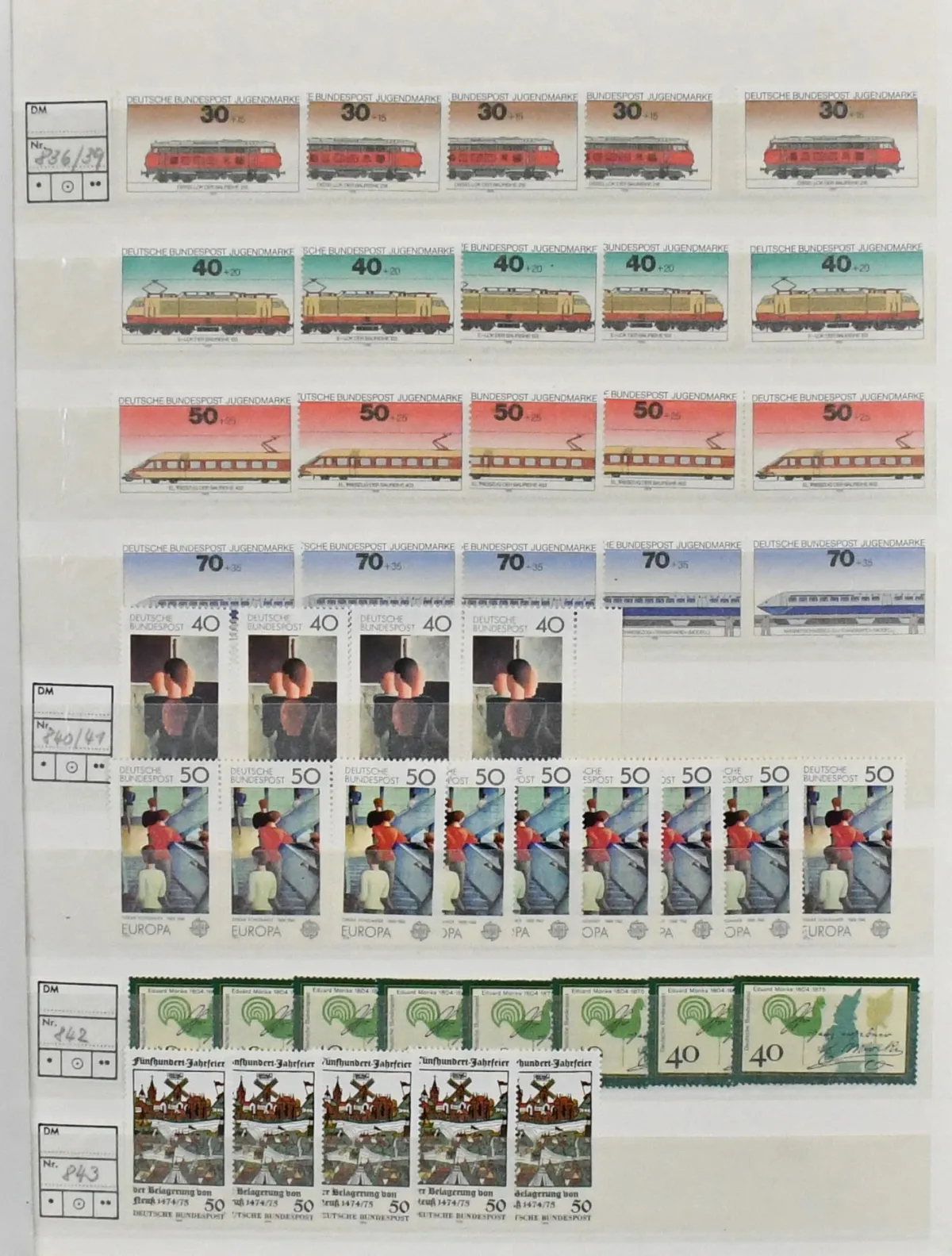 Germany, mint never hinged, varied stock late 1960s to 1980s, including many complete sets, blocks, some rolls of five, ATM stamps, etc. Mi. 9400,-