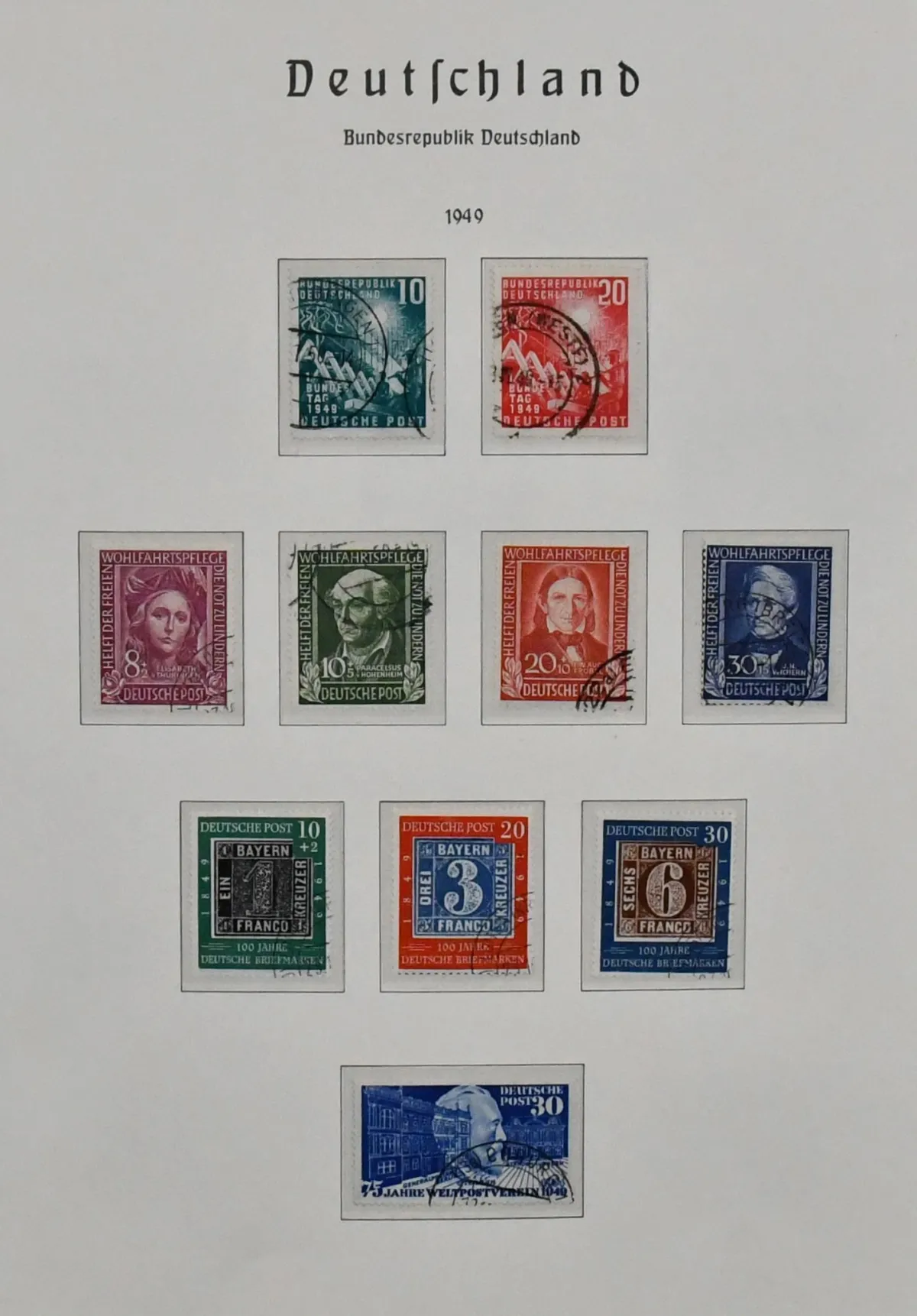 Germany, 1949-1973, complete used collection in pre-printed album, including all Helfer der Menschheit, no. 113/15, 139/40, Heuss Lumo and lying watermark etc. Mi. 2700,-