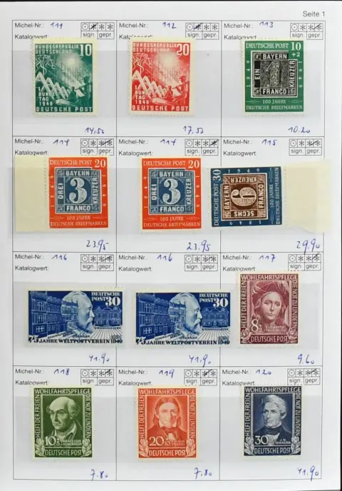 SRN, 1949-52, neupoužitá/neperforovaná část sbírky z prvních let od č. 111-12, včetně neupoužitých č. 113-20 (116 dvakrát), 123-33 kompletní, většinou neupoužité, 139-42 neupoužité, 143-46, 150-52(2), a 153-61