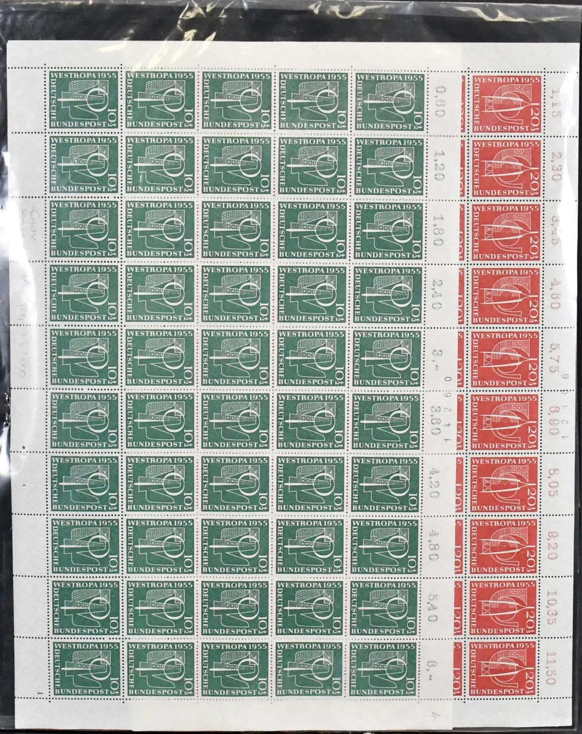Bund, Westropa 1955, Mi.-Nr. 217/18 im kpl. postfrischen Bogensatz, Mi. 850,-