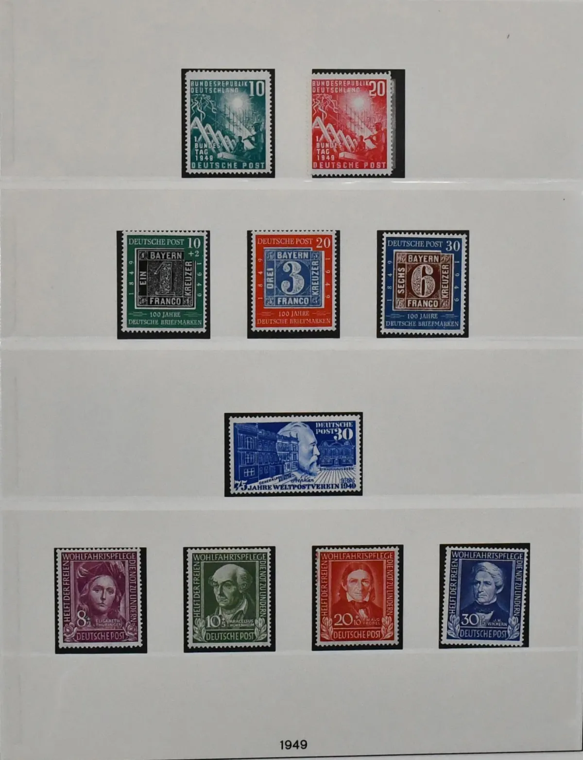 Bund, 1949-1969, ungestempelte Slg., fast kpl. (bis auf Posthorn-Höchstwerte), ansonsten mit allen besseren Anfangswerten, dabei Helfer der Menschheit,…