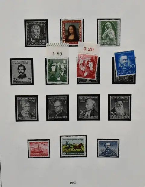 Germany, 1952/1999, mint collection with among others no. 153/54 from the top margin, incl. no. 153 with colour control strip, no. 161 etc., complete from 1956-1999, until 1989 in two Lindner pre-printed albums with slipcase, later in Schaubek binder. Mi. 3300,-