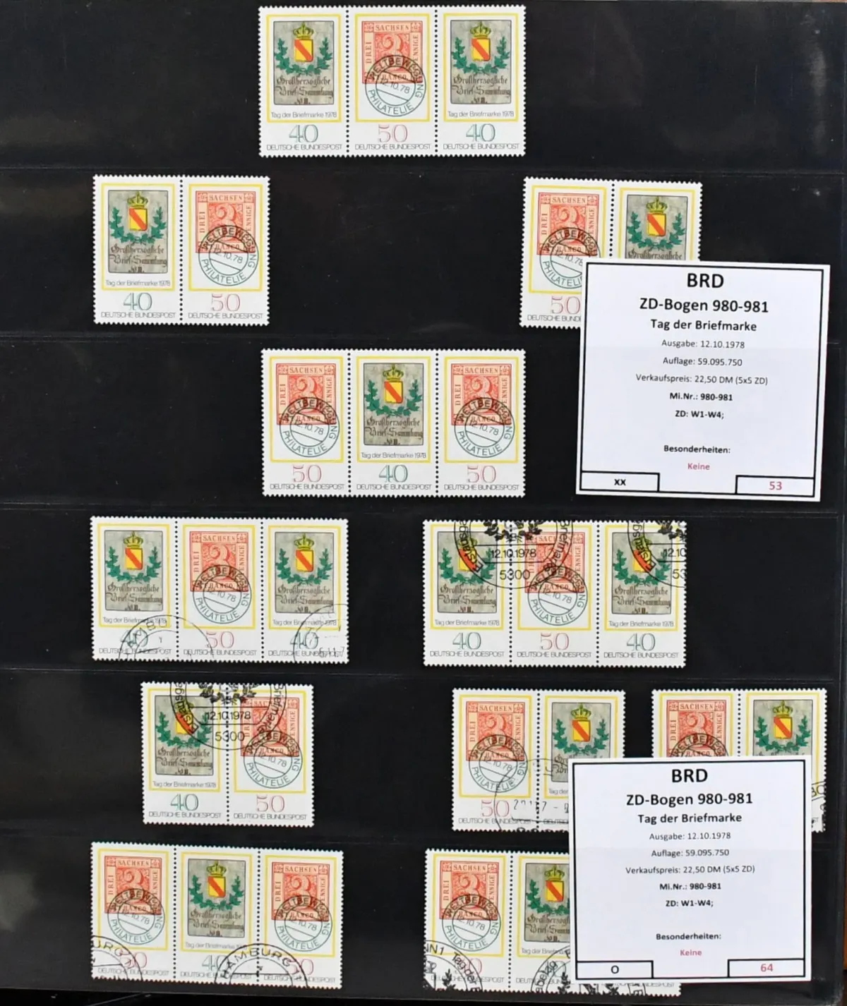 Germany, se-tenant special stamps, collection, mint, used and on FDC, from no. 980/81, in as-new SAFE ring binder. Includes no. 1255/56 each complete (Mi. 148,-), plus se-tenant sheets mint (Mi. 180,-), no. 1545/52 likewise each complete (330,-) plus se-tenant sheets mint and used complete (220,-) etc.