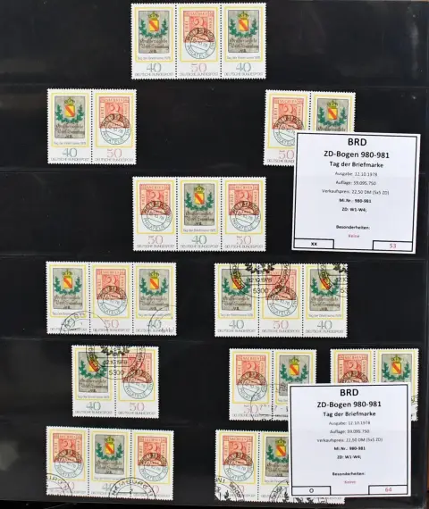 Germany, se-tenant special stamps, collection, mint, used and on FDC, from no. 980/81, in as-new SAFE ring binder. Includes no. 1255/56 each complete (Mi. 148,-), plus se-tenant sheets mint (Mi. 180,-), no. 1545/52 likewise each complete (330,-) plus se-tenant sheets mint and used complete (220,-) etc.