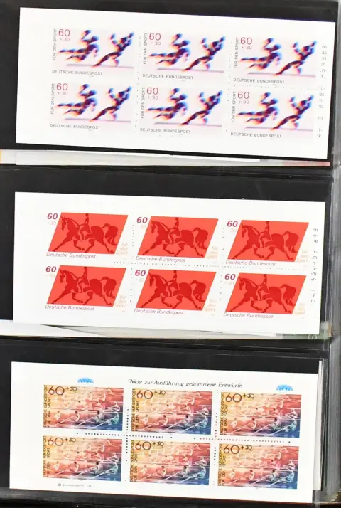 Bund, Sport- und Olympia-Markenheftchen, Slg. von über 100 Markenheftchen, dabei 65 MH der DM-Zeit postfr. und gest., sowie gest. MH der Eurozeit mit alleine…