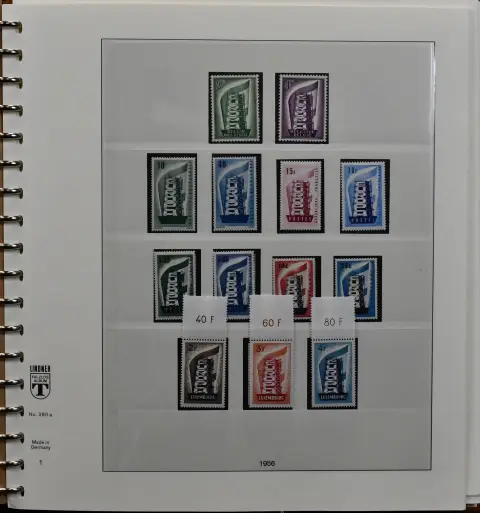 Europa Union, CEPT, 1956-82 practically complete mint never hinged (except two small values) in two Lindner cassette binders, including Luxembourg 1956 from the top margin, Liechtenstein 1960 and Spanish Andorra 1972. High catalogue value and good quality