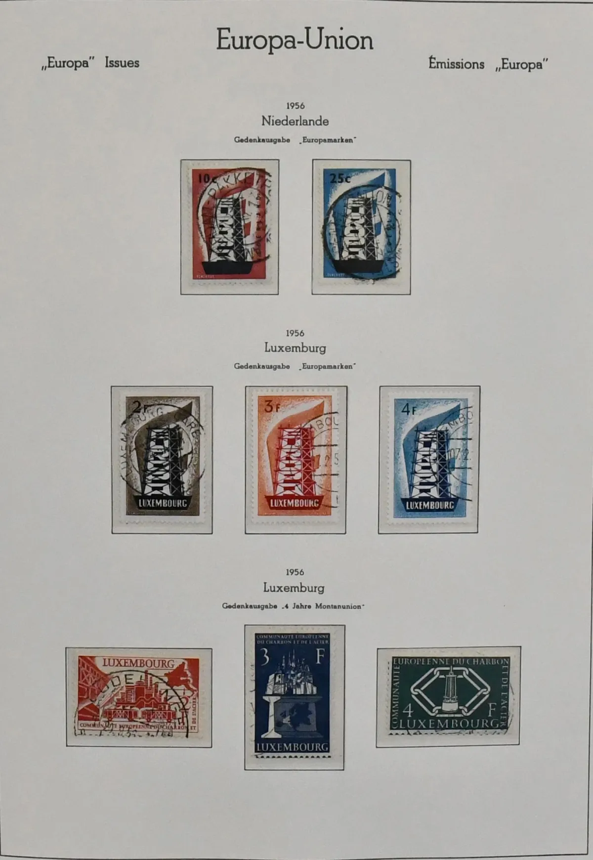 Europa-Union, CEPT, 1956/67, complete used collection incl. Luxembourg 1956/57, Liechtenstein 1960 etc., in Leuchtturm pre-printed album. Plus NATO incl. Portugal 1952