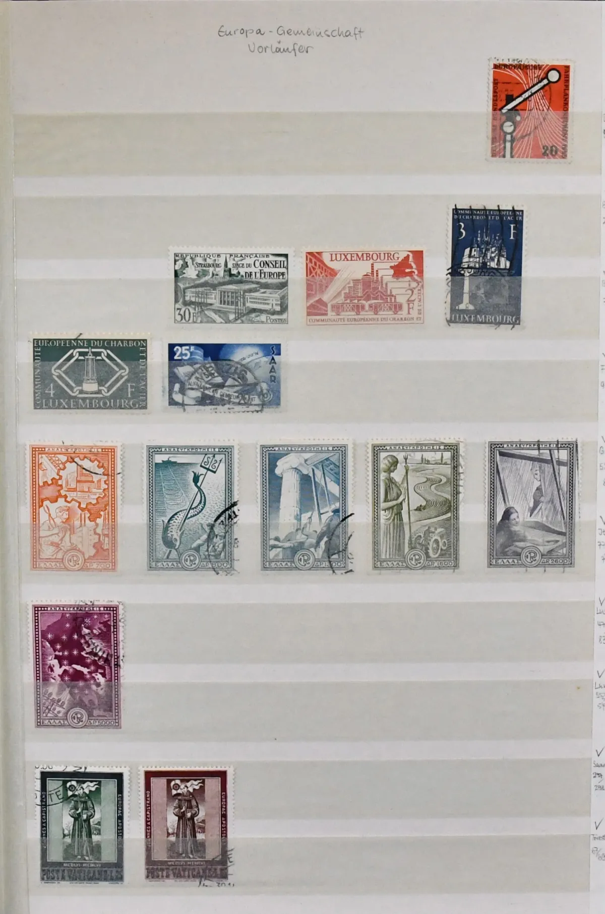 Europa-Union, CEPT, collection with some forerunners and the joint issues, from 1956-1976 complete, with Luxembourg 1956 used, 1957, from 1958 all mint never hinged, incl. Liechtenstein 1960, Spanish Andorra 1972 etc.