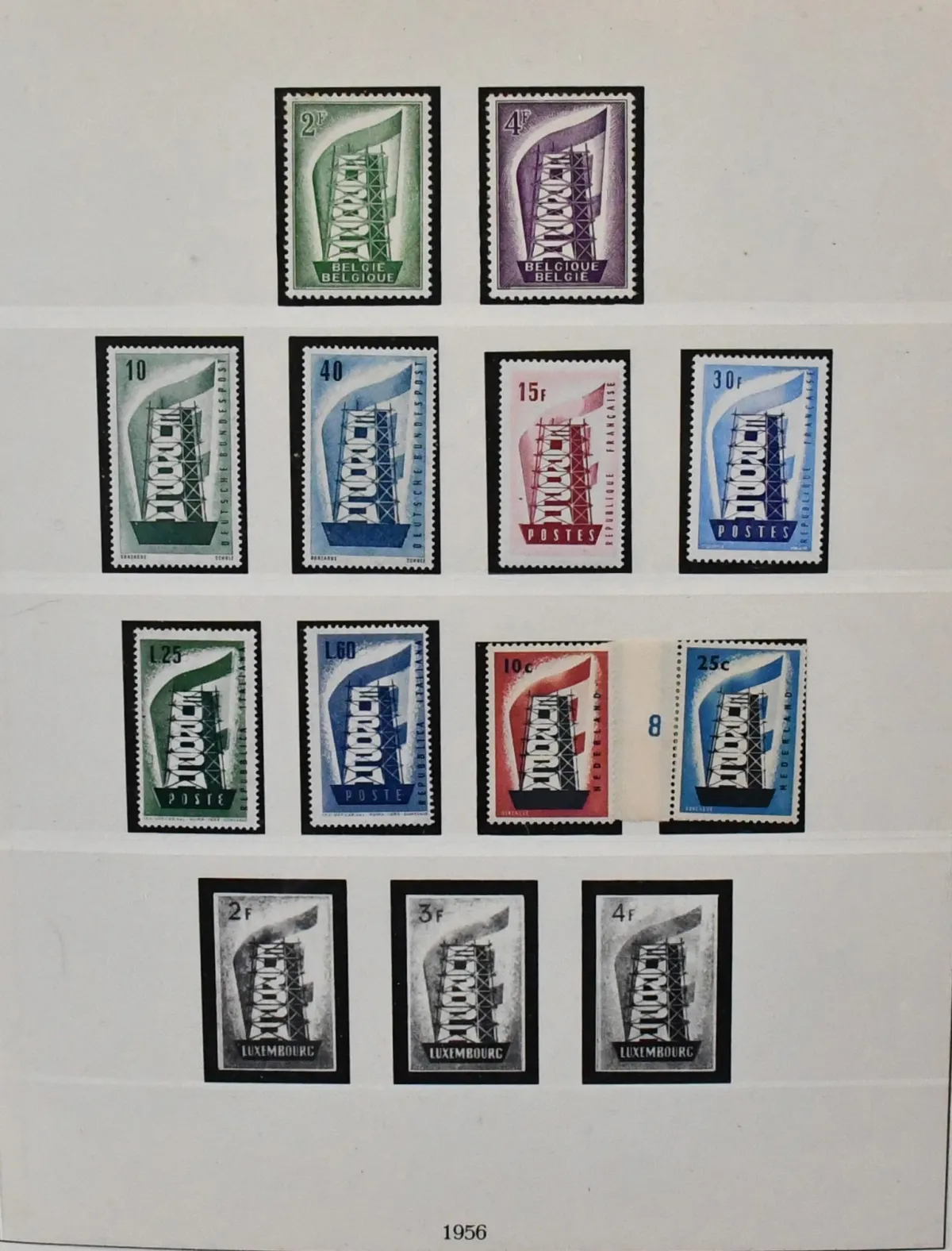 Europa-Union, CEPT, niekasowany zbiór wspólnych wydań, z lat 1956-1971, bez Luksemburga 1956, kompletny, w tym Luksemburg 1957, Liechtenstein 1960 itd., na ...
