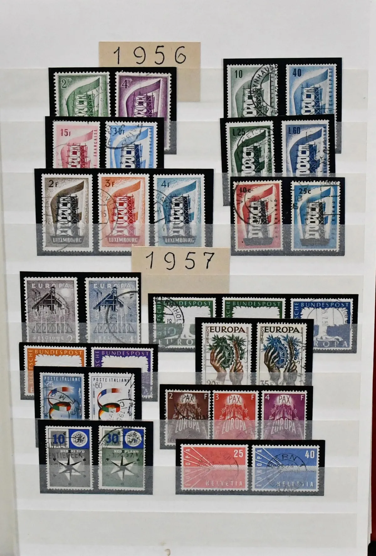 Europa-Union, CEPT, použitá sbírka společných vydání 1956/1979, bez Lichtenštejnska 1960 a Španělské Andorry 1972, téměř kompletní, s Lucemburskem 1956/57 atd., v ...