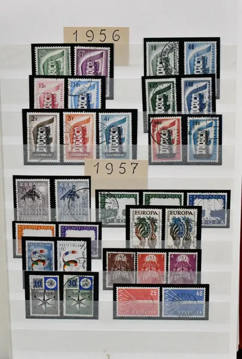 Europa-Union, CEPT, použitá sbírka společných vydání 1956/1979, bez Lichtenštejnska 1960 a Španělské Andorry 1972, téměř kompletní, s Lucemburskem 1956/57 atd., v ...