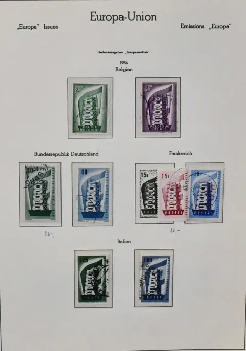 Evropská unie, CEPT, 1956/1986, ražená sbírka společných vydání, mj. ročník 1956 kompletní vč. Lucemburska, jakož i 1978-1986 téměř kompletní, ve třech předtiskových albech Borek