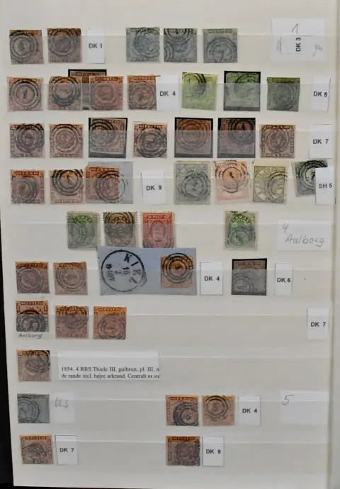 Denemarken, nummerstempelverzameling op ongeveer 170 klassieke waarden, waaronder bijv. "1" van Kopenhagen op Sleeswijk-Holstein nr. 5 (zeldzaam), evenals 12 keer…