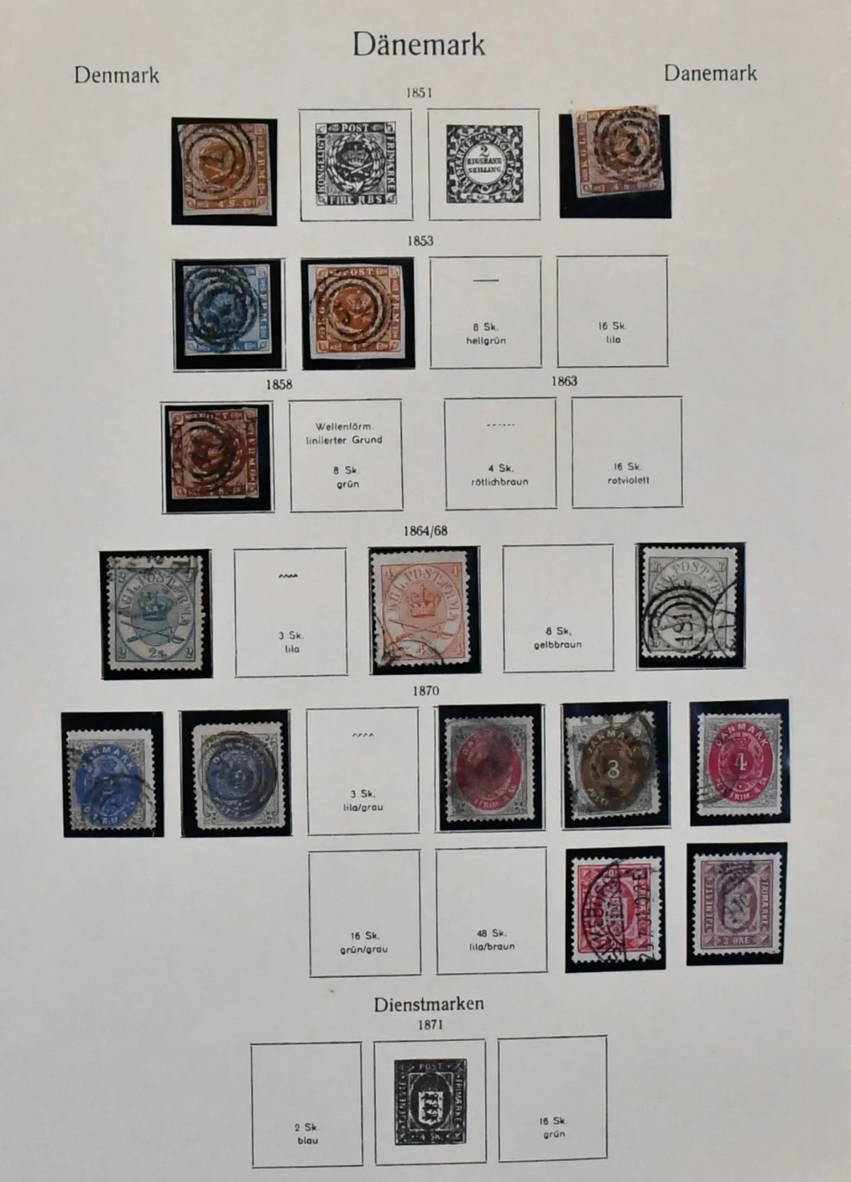 Denmark, 1851/1944, used collection with many better issues from classics, starting with no. 3, on old pre-printed pages. Including no. 15, 22/31, 47/62, good no. 66, 81, 84/96, 116/17, 143/45, official from no. 4/7, postage due no. 1/32, ferry stamps from no. 2, with good no. 4, accounting stamps no. 1/10, as well as Thule issues no. 1/5. Mi. 3700,-