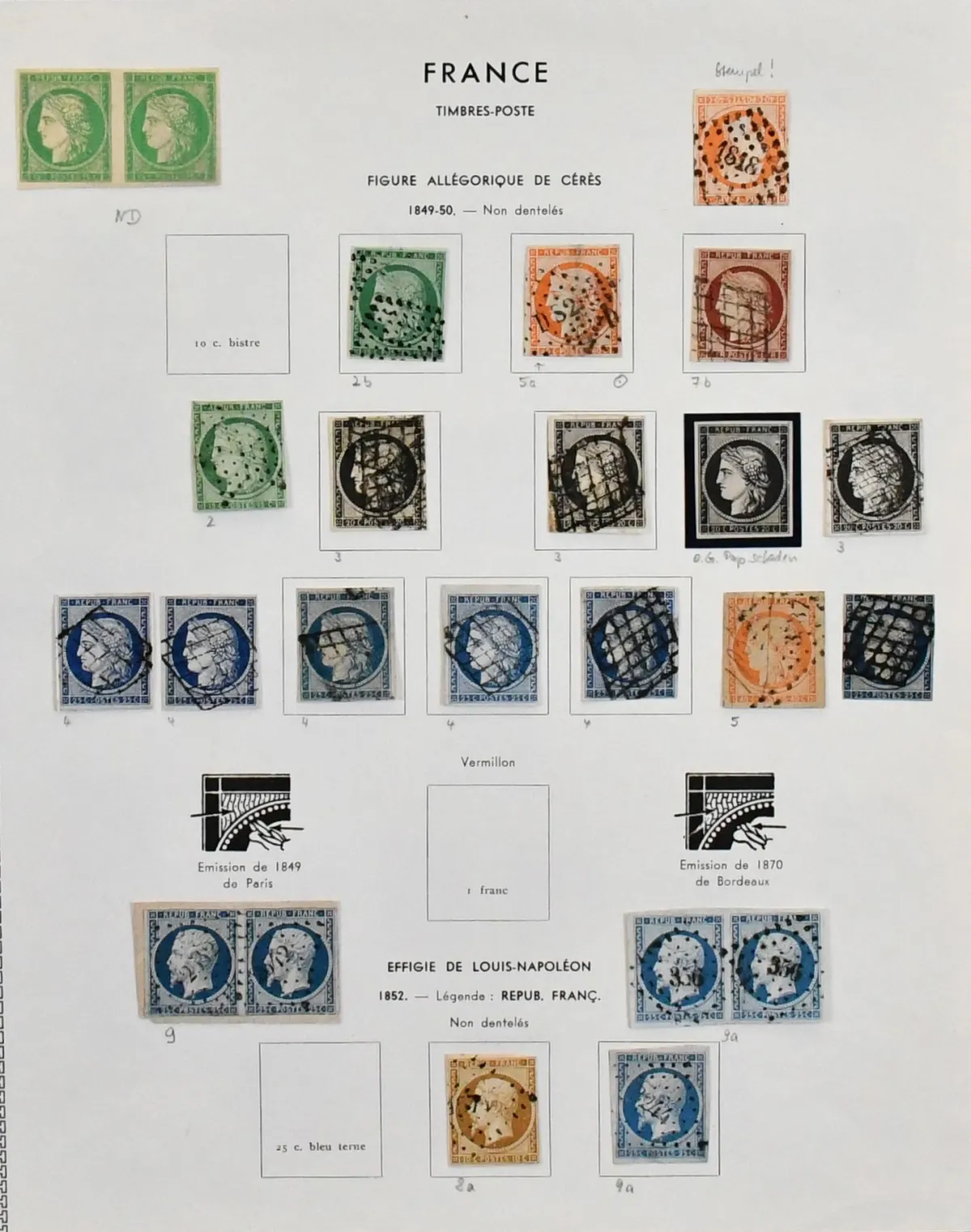 Frankreich, 1849/1872, hochwertige Sammlung mit einer Vielzahl besserer Werte nur der klassischen Zeit. Dabei Nr. 2a/b, zweimal Nr. 5, gute Nr. 7, Nr. 8, zwei…