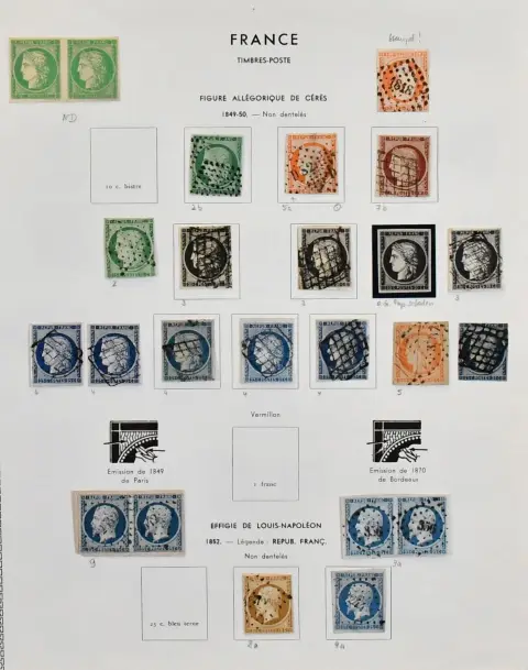 Francie, 1849/1872, vysoce kvalitní sbírka s mnoha lepšími hodnotami pouze z klasického období. Včetně č. 2a/b, dvakrát č. 5, dobré č. 7, č. 8, dva...
