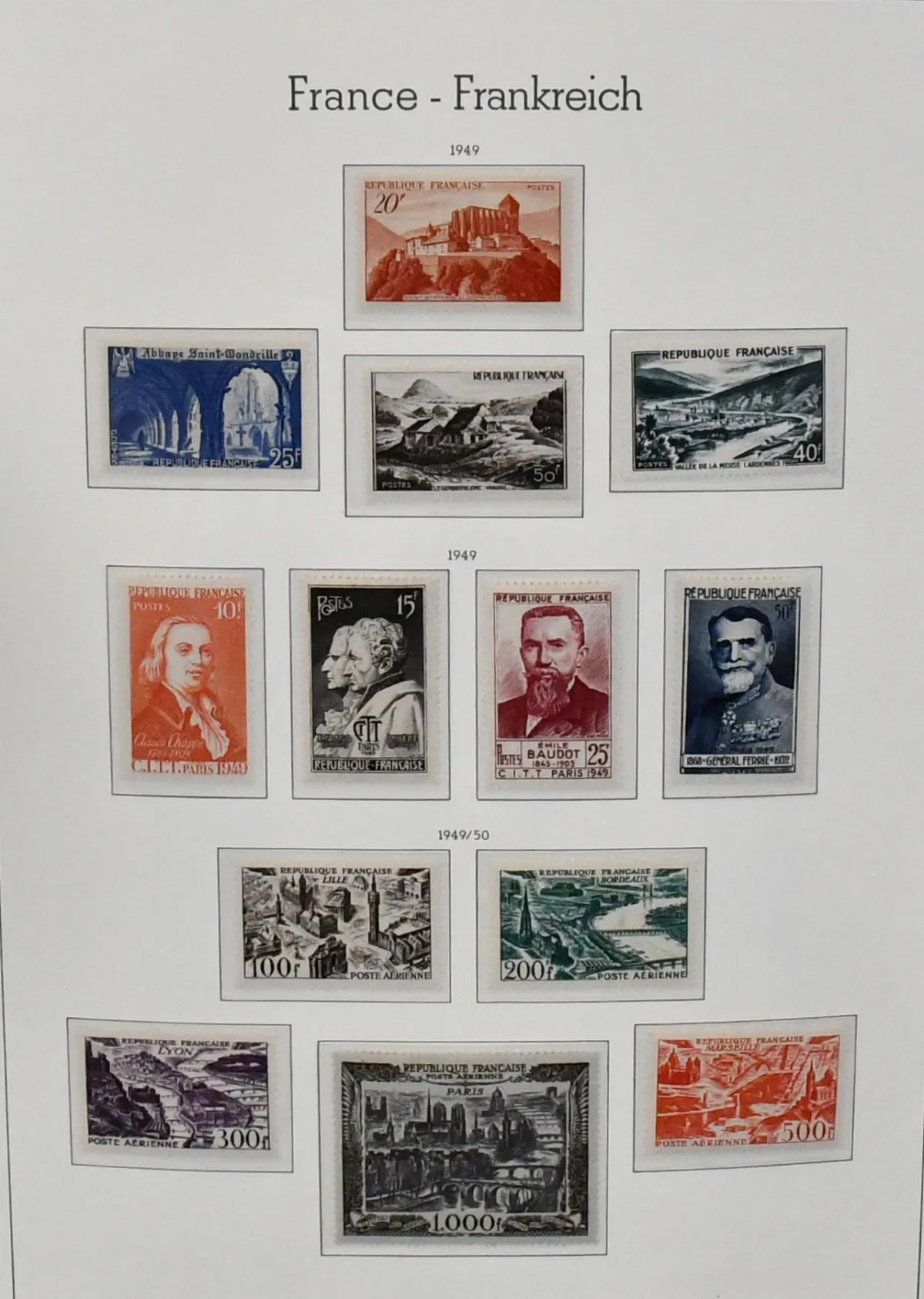 Frankreich, 1945-2000, postfrische, praktisch komplette Sammlung in drei Leuchtturm-Vordruckalben, dabei Berühmte Franzosen, Flugpost u. Rotkreuz, die Moderne…