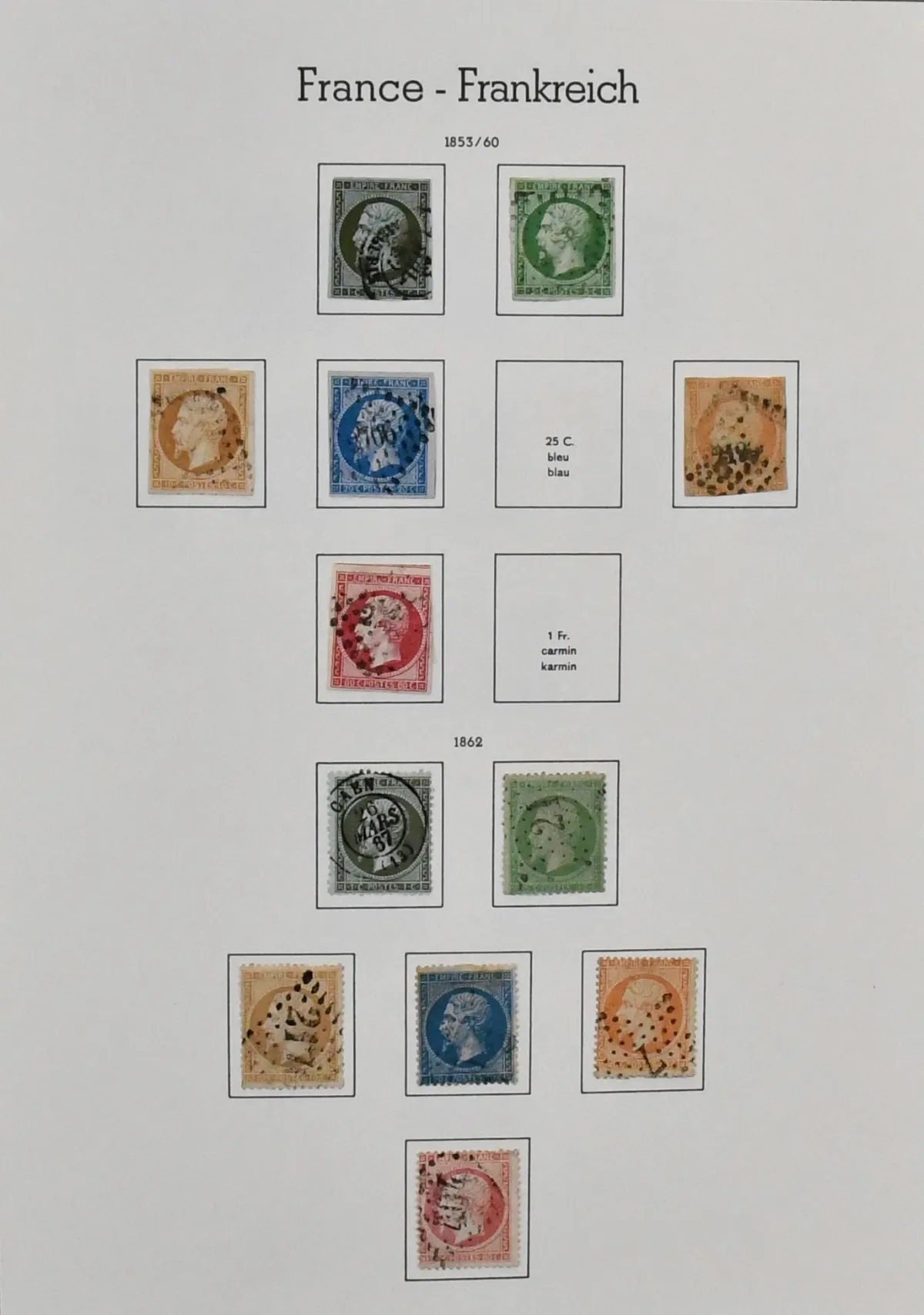 Frankreich, 1853-1944, hauptsächlich gestempelte Sammlung mit Napoleon, Nr. 10/13, 15/16, 18/23, 24/31, Allegorie 1876/77 mit 5 Fr., Schuldenkassen mit Nr.…