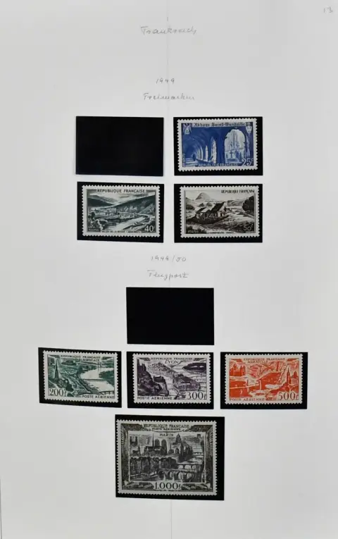 Francja, 1945-1982, prawie kompletna kolekcja ** bez podklejania w grubym własnoręcznie wykonanym segregatorze, początkowo do 1949 jeszcze z małymi lukami, od 1950 (bez poczty lotniczej 1954) prawdopodobnie kompletna, w tym Sławni Francuzi, Sport 1953, Czerwony Krzyż, przedruki, próba koloru nr 1157U, a także służba, opłata i Rada Europy. Mi. 2400,-