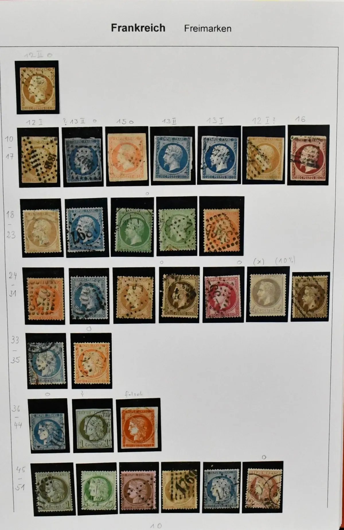 France, 1853-1965, coll. in both conditions on self-made sheets in ring binder, including 60 Napoleon or Ceres heads with several clear numeral cancellations
