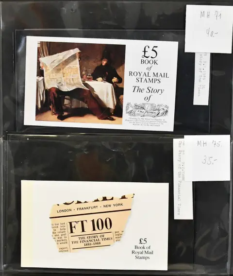 Grande-Bretagne, carnets, collection neuf sans charnière de 1975-2000 avec de nombreux carnets, dont de meilleurs "Story of" avec carnets 50, 61, 66, 70/71, 75, 80/81 etc. Mi. 2500,-
