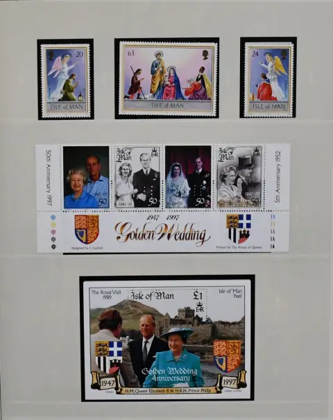 Isle of Man, 1958-2000, almost complete mint never hinged collection in two SAFE-Dual pre-printed albums, additionally with several booklets, postage stamps etc. Mi. 1700,-