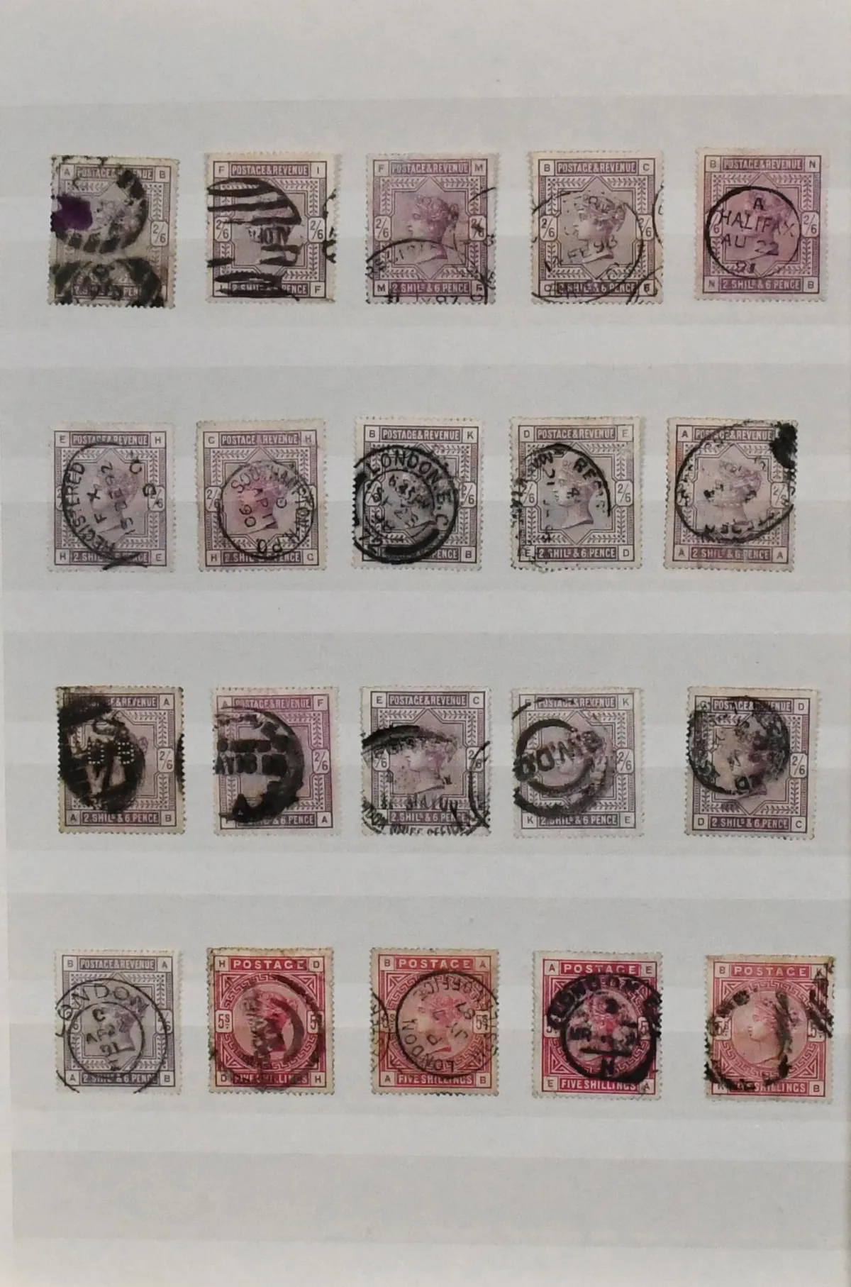 Great Britain, lot with among others No. 82 per 16 and No. 83 per six, all cancelled and ideal for plating. Mi., stamp value calculated at lowest, 2000,-