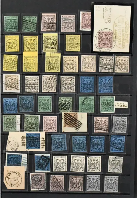 Modena, collection in practically only selected clean, mostly flawless condition incl. no. 2I used (2), 6I used, signed Avi, 1II used (2), 5IIa unused, 5IIb used, 7 used three times in different shades, once unused, 8b/c used, 8b unused, 9a-c used, 10a/b used (2), newspaper stamp no. 3 used, etc. Mi. approx. 26400,-