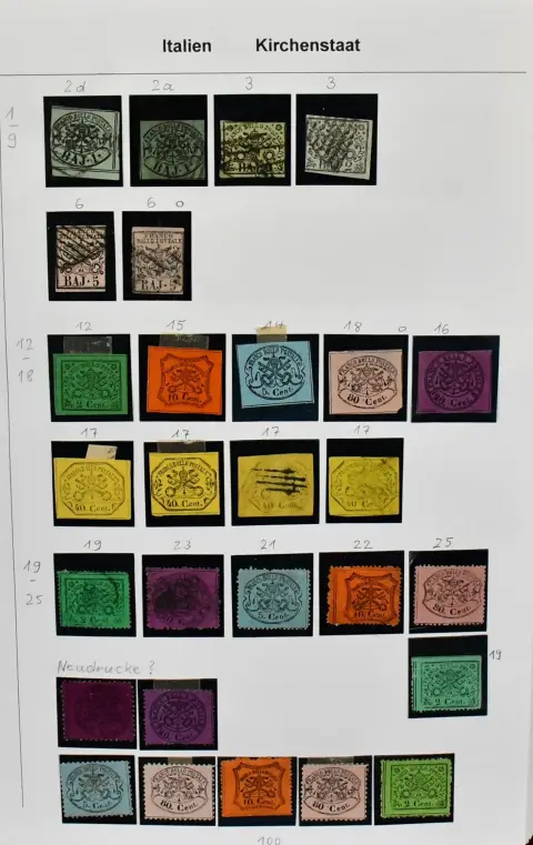 Italy, 1852-1980, collection on self-made sheets in ring binder, including Old Italy with Papal States, Sardinia, Naples and Sicily, originals and reprints, Italy from no. 1, no. 10 on piece, 16-22, 29-36, 42, 57(2), 59, 61-66 unused, 100-103, 127, 128, 157-59, 399-400, 523-27, 740-45, 773, 774-76, 796-97, 834-36 mint, 836 used, etc. Also some neighbouring areas and several covers, San Marino from the first values, etc.