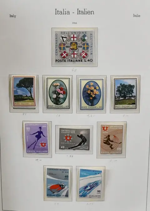 Itálie, 1959-1980, sbírka v předtištěném albu Leuchtturm s téměř kompletními částmi sbírky, zpočátku ražené, později převážně čisté