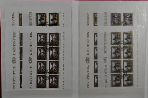 Liechtenstein, used lot of small sheets, with better ones such as no. 706/9, 717/19, 734 etc., in the album. Mi. 1600,-