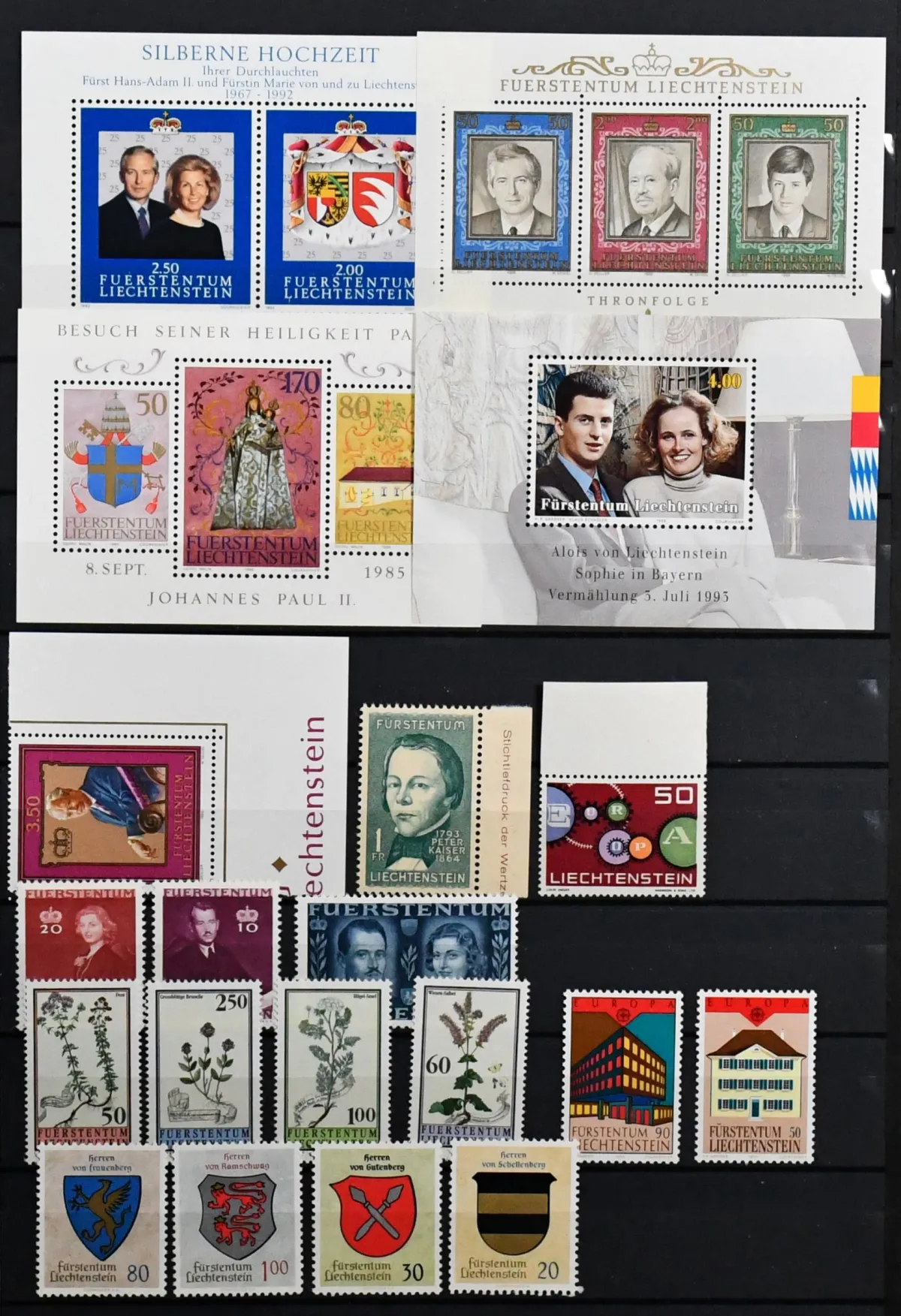 Liechtenstein, ensemble postfrisch varié de séries complètes des années 70/90 dans un classeur, Mi. 1300,-