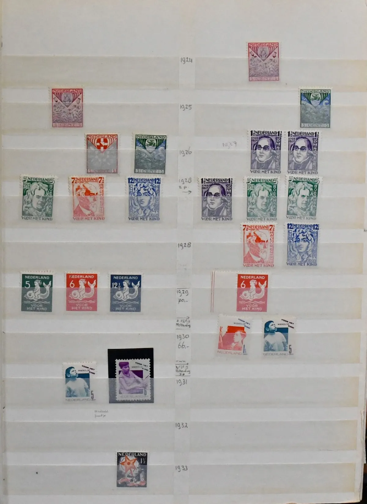 Nederland, postfrisse, aanvankelijk weinig ongebruikte voorraad van de 20er/50er jaren, waaronder een groot aantal complete sets incl. veel "Voor het Kind", nr. 597/600…