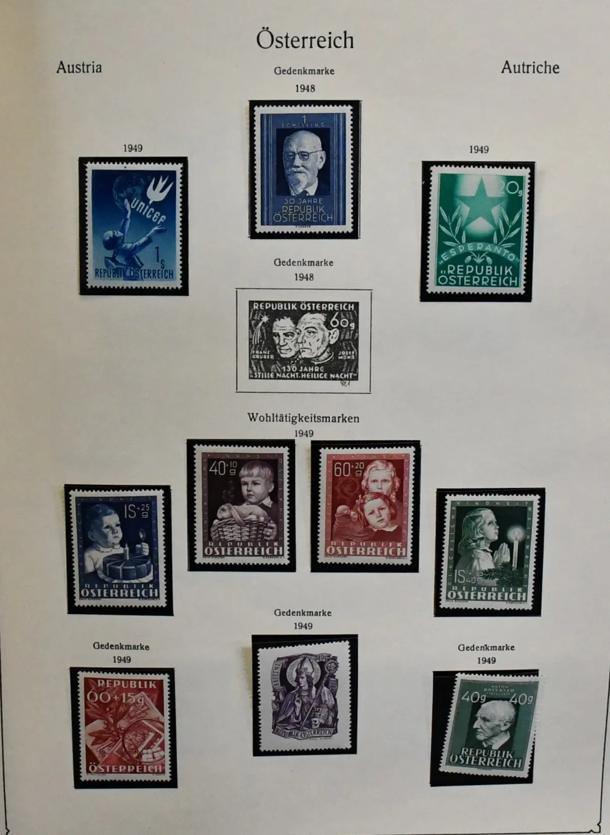 Austria, 1945-1990, largely complete, mostly mint never hinged collection in binder, including e.g. costumes 1948 incl. 1 Sch. red, welfare 1948/49, children's aid 1949,…