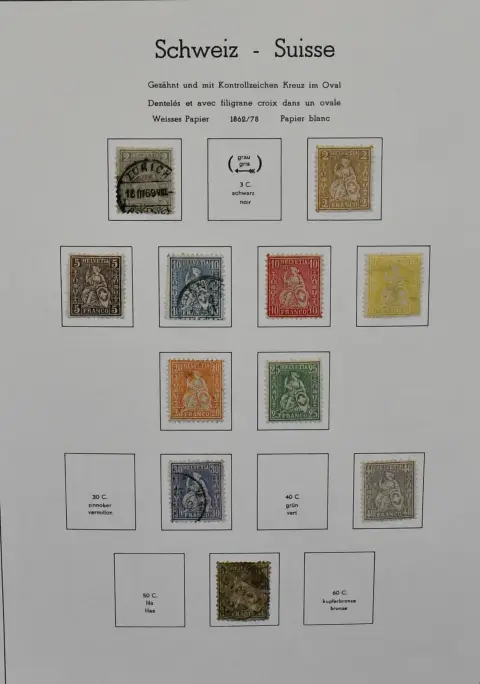 Švýcarsko, 1854-1976, převážně ražená sbírka v předtištěném albu Leuchtturm, od Strubel, s hodnotami většinou čistými po 1962 vč. cca 85,- CHF platné nominální hodnoty, vysoká katalogová hodnota