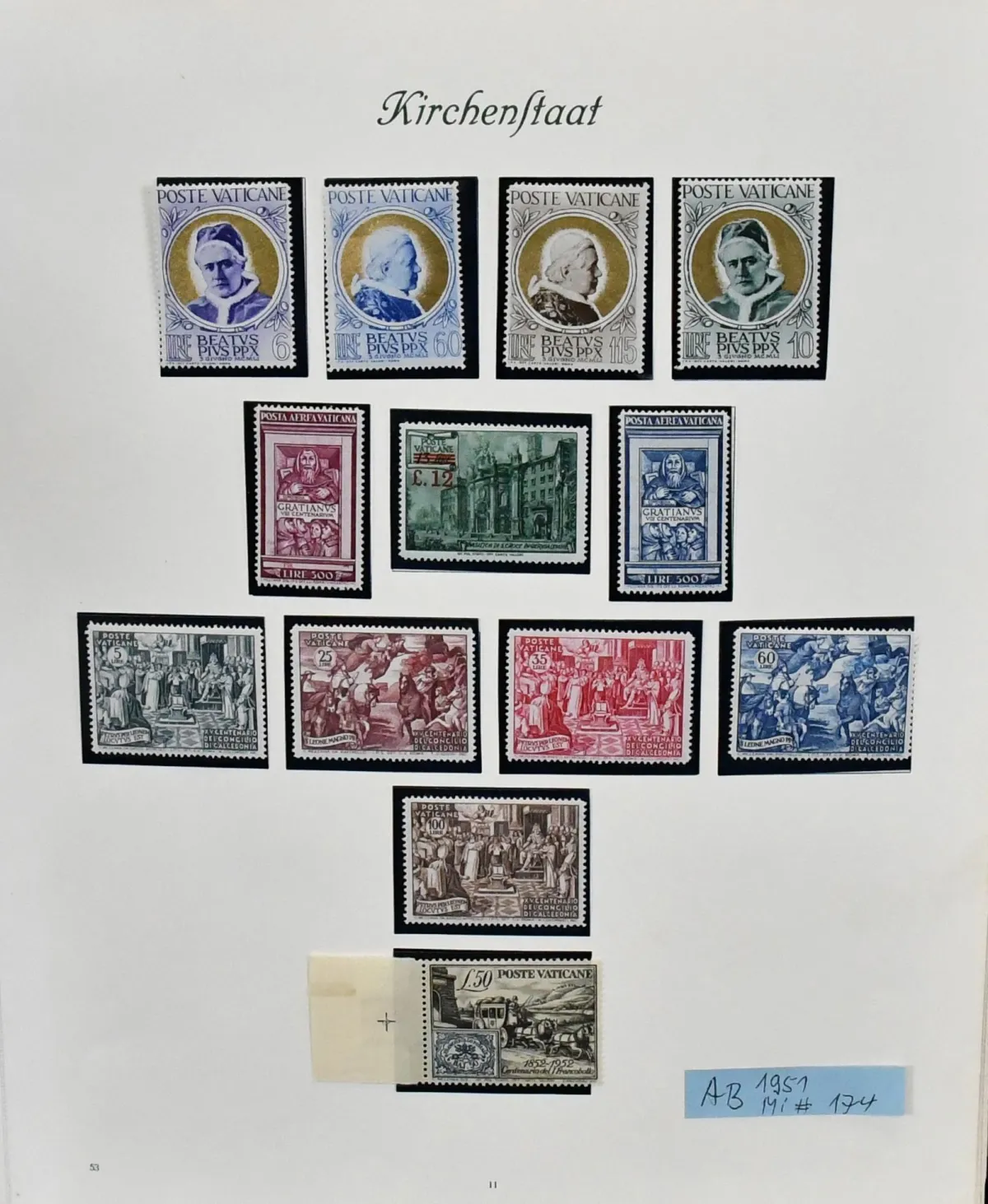 Vatican, 1953-2006, two-volume, unused/mint never hinged collection, probably complete, beginning with unused airmail values Gratianus, Postkutsche Bl. 1 etc., furthermore the entire modern including the nominal values etc. Michel according to condition 1500,-