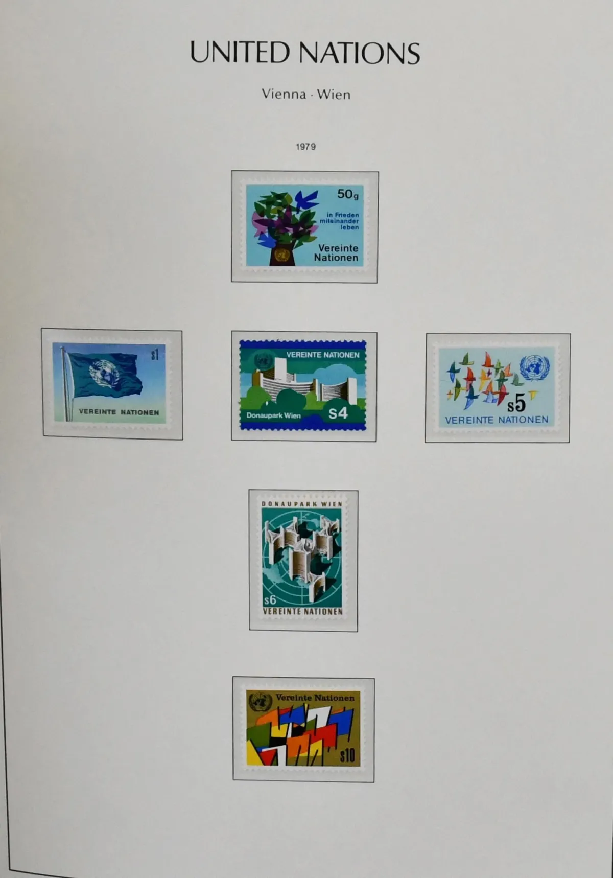 ONZ Wiedeń, 1979-1988, kompletna kolekcja czyste i kasowane, zielony album Leuchtturm z etui