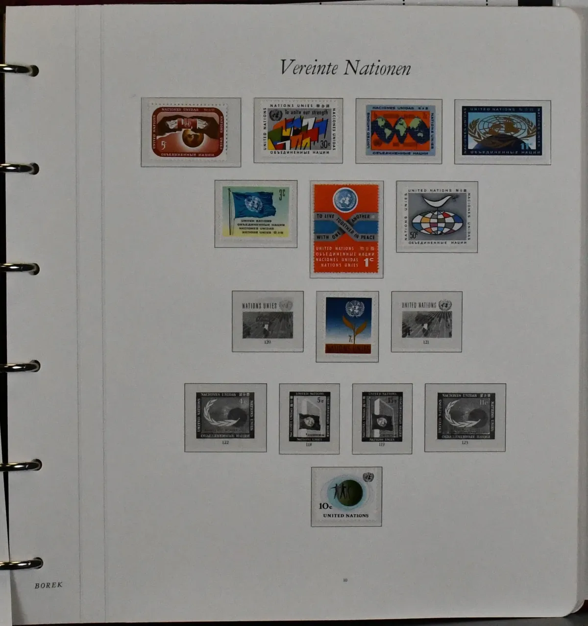 Nations Unies, New York, coll. neuf, 1965-1982 compl., incl. 15 blocs-feuillets drapeaux, dans album Borek