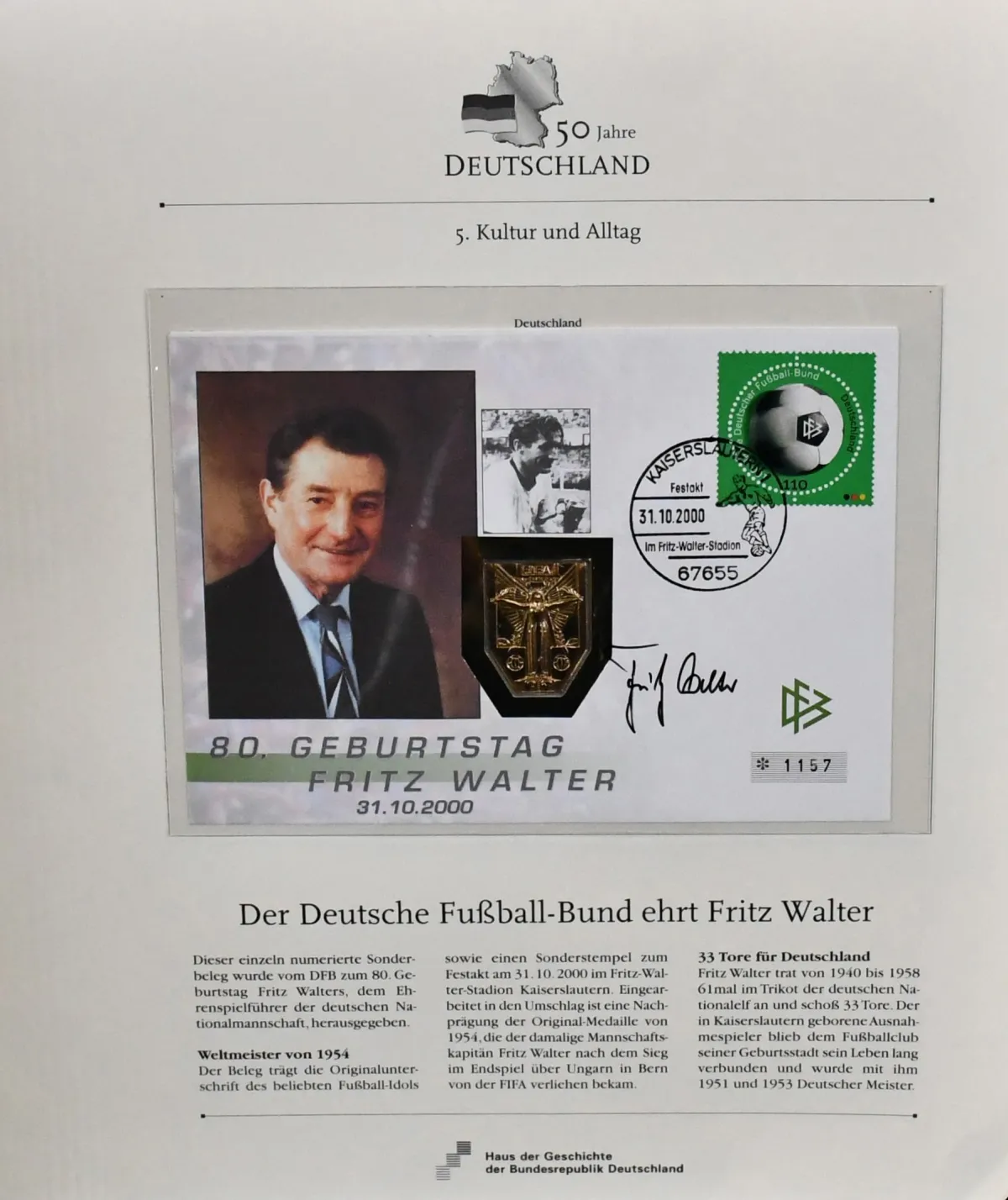 "50 Jahre Deutschland", interesting collection issued by the "Haus der Geschichte" in Bonn in 2002, many stamps and covers with historical reference, including a letter…