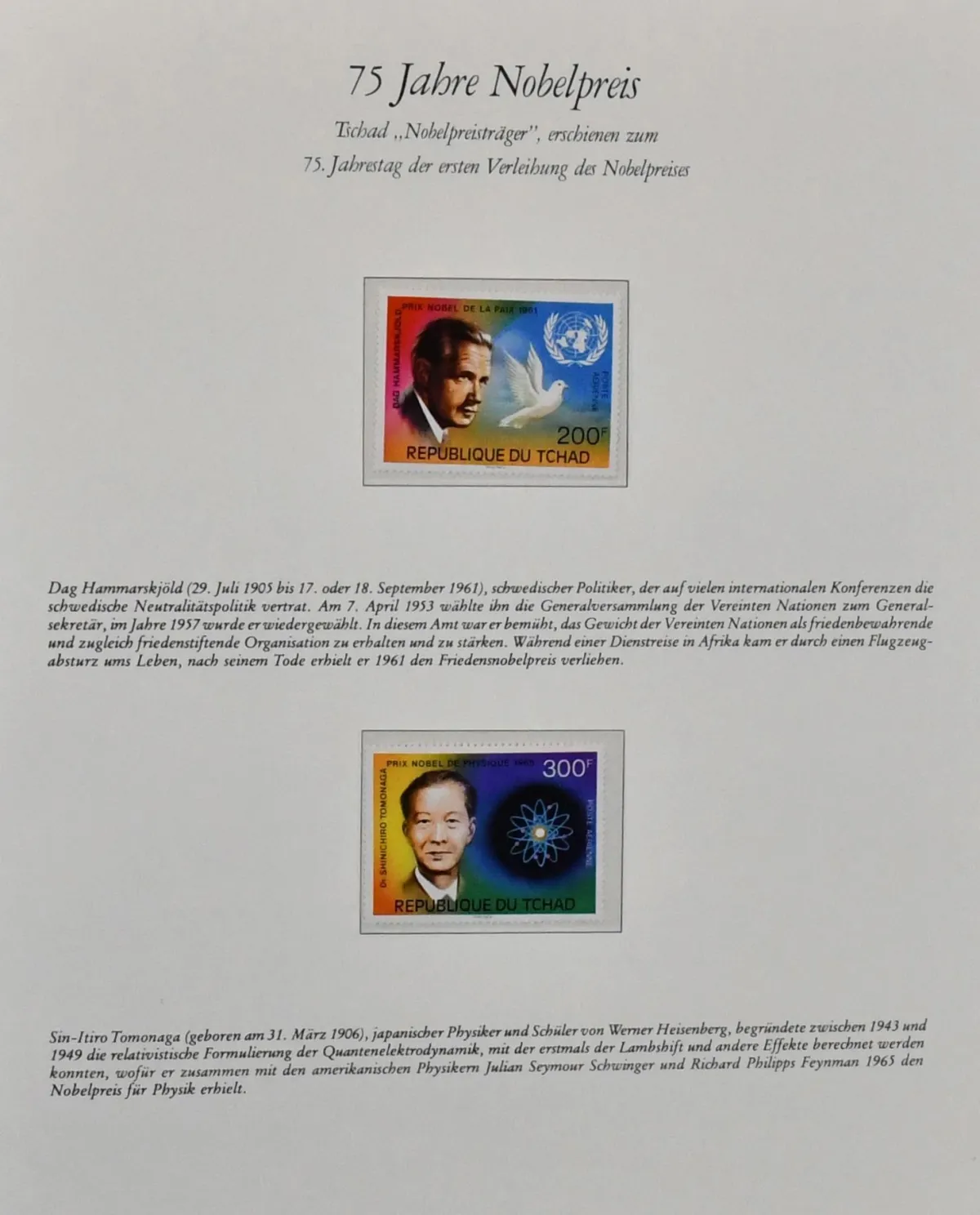 "75 Jahre Nobelpreis", mint never hinged collection with, among others, over 30 souvenir sheets, in two decorative, richly illustrated Borek pre-printed albums