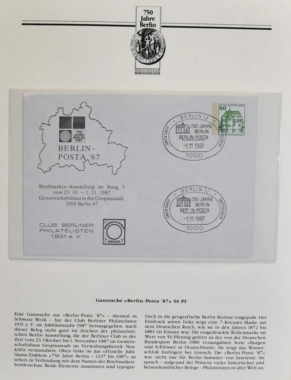 "750 Jahre Berlin", subscription collection, mint never hinged and on letters/covers, in two as-new Borek pre-printed albums. Including…