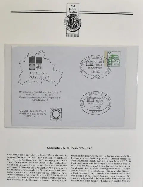 "750 Jahre Berlin", Abo-Sammlung, postfrisch und auf Briefen/Belegen, in zwei neuwertigen Borek-Vordruckalben. Dabei u.a. DDR Nr. 261/70 (Mi. 150,-) und…