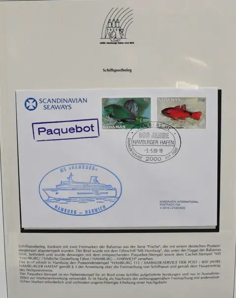 "800 Jahre Hamburger Hafen", ehemalige Abosammlung im entspr. Binder, mit Belegen, Stempeln und Marken zum Thema, auf insgesamt 53 vollen Seiten