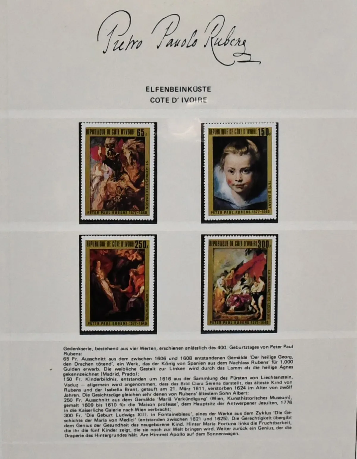 "Baroque Paintings/Rubens", two-volume, formerly expensive subscription collection with mint values and blocks from around the world on 109 full pages, with much Africa,…