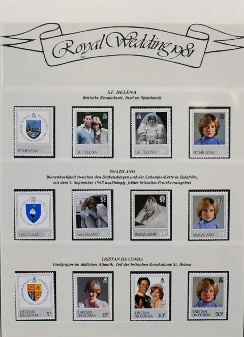 "Lady Diana/Hochzeit", postfr. Slg. im Abo-Binder auf 66 voll besetzten Seiten mit Marken und Blocks, meist aus brit. Kronkolonien mit natürlich viel Übersee.…