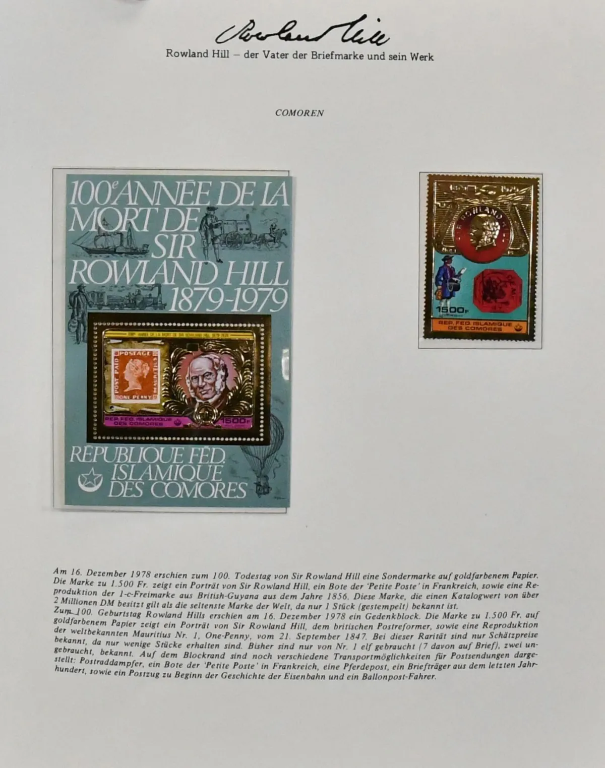 "Rowland Hill" and "the history of the postage stamp", two-volume mint collection on 137 full pages, with stamps and blocks, including much overseas with…