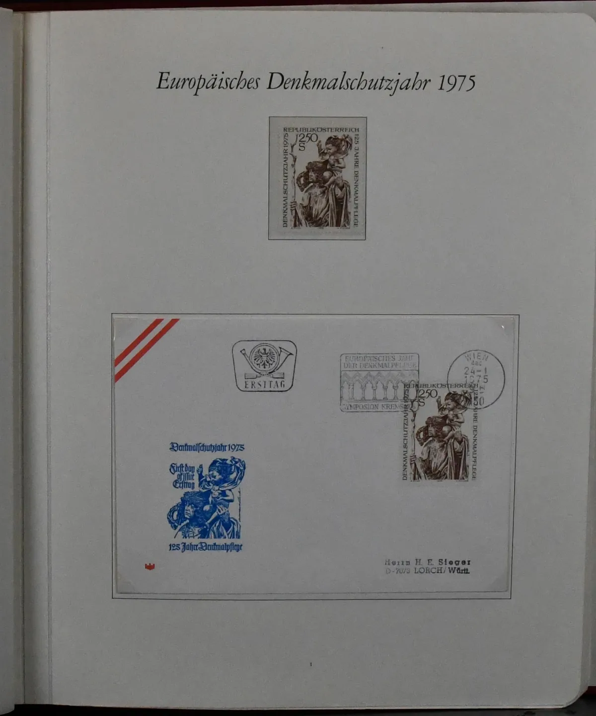Evropský rok architektonického dědictví 1975, sbírka, v bezvadném stavu a na FDC, v bohatě ilustrovaném předtištěném albu Borek. Obsahuje mimo jiné Rumunsko Bl. 122 (Mi. 180,-), Maďarsko č. 3060/63B (270,-) a Bl. 115B (210,-), každý v bezvadném stavu a na FDC