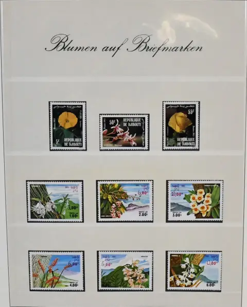 Flora/bloemen, grotendeels postfrisse abonnementsverzameling in een binder op 55 volle pagina's met motieven en blokken uit de hele wereld, waaronder Midden- en Zuid-Amerikaanse uitgaven, Afrika enz.